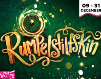 Gold lettering saying Rumpelstiltskin on a dark green background