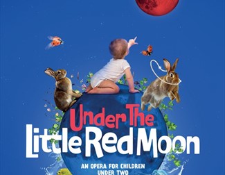 Under the little Red Moon poster featuring a baby on a globe pointing at a red moon accompanies by two rabbits and sea creatures