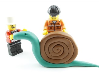 Plasticine snail and lego figures