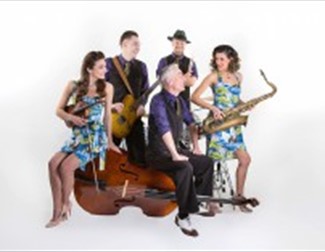 members of the swing band sitting on a double bass