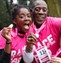 Images of race for life runners dressed in pink