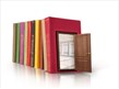 a row of books with a doorway through them