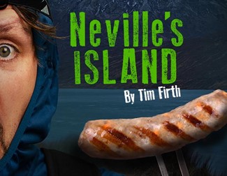 Neville's Island poster showing man eating a sausage