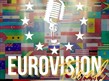 Background of flags with a microphone and words Eurovision final showing