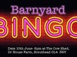 Barnyard Bingo text in the style of a neon sign
