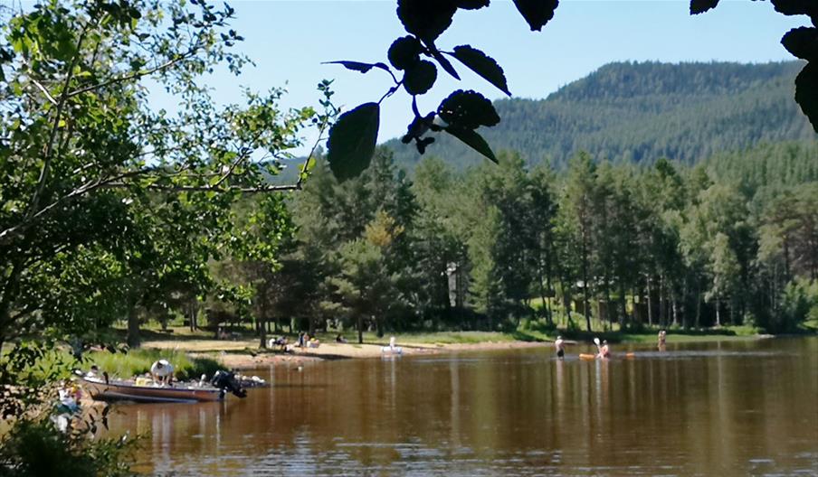 Badestranden i sørenden av Lomnessjøen