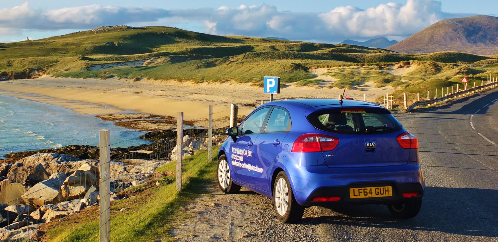 Hire car parked at Nisabost Beach, Harris
