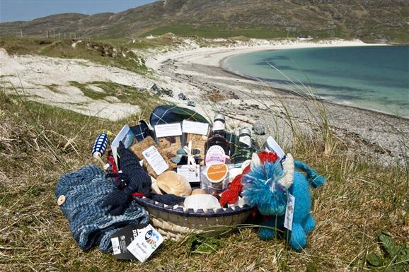 Hamper of local produce on Vatersay beach