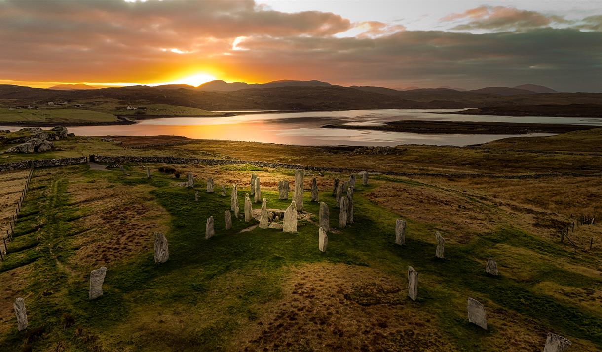 Calanais 1 sunset from above Credit Lewis Drones