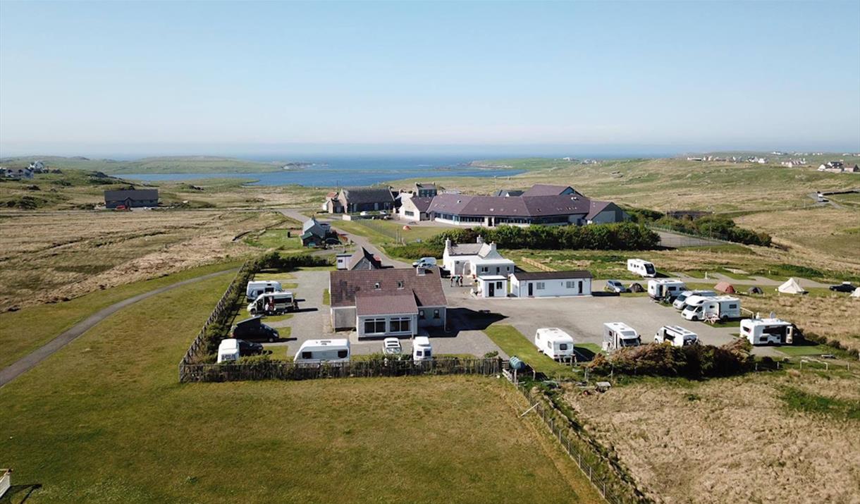 Eilean Faroich Campsite - Aerial Image with Atlantic ocean in the background