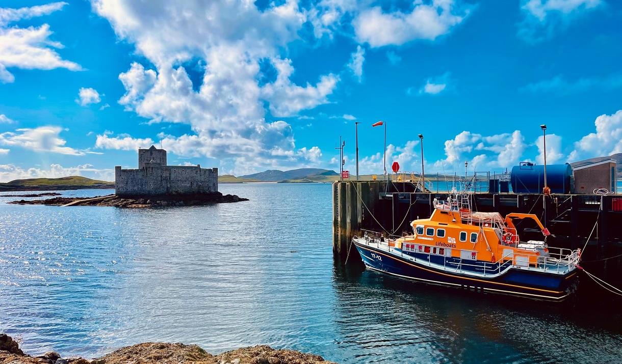 Kisimul Castle and Barra lifeboat, Castlebay