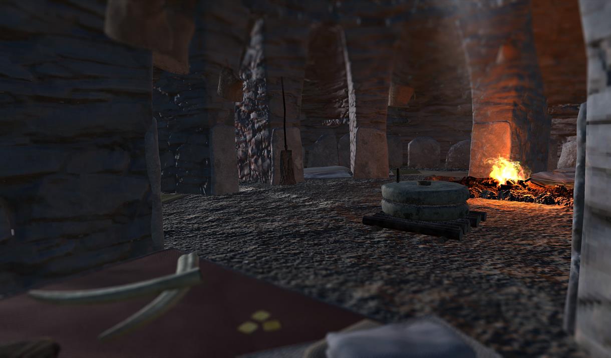 Interior of Cill Donnain with a fire lit