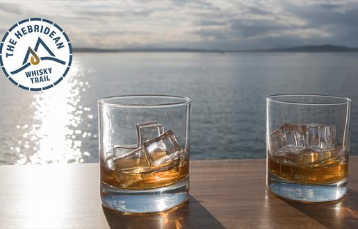 Hebridean Whisky Trail 2 whisky glasses by the sea