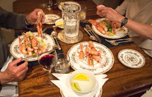 Scarista House prawns on dinner plate