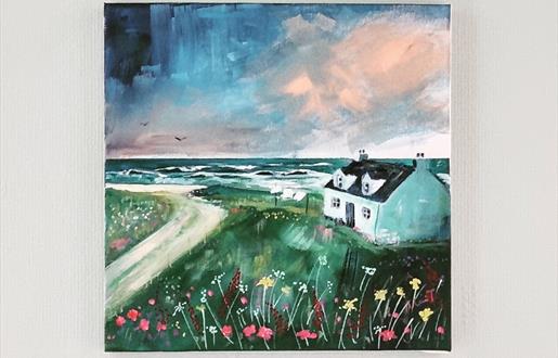 Cottage by the sea painting by The Arty Hebridean