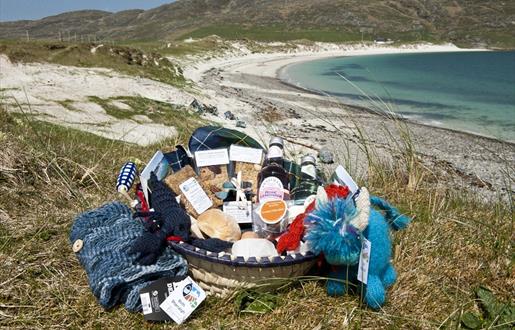 Hamper of local produce on Vatersay beach