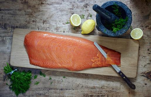 Uig Lodge Smoked Salmon on a wooden platter