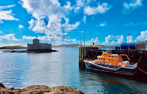 Kisimul Castle and Barra lifeboat, Castlebay