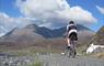 Harris: cyclist on road at Ardhasaig before climbing the Clisham