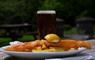 Fish and chips and beer in the garden