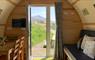 Cabin Interior and the view out the door to Mealaisbhal, the highest hill on Lewis.