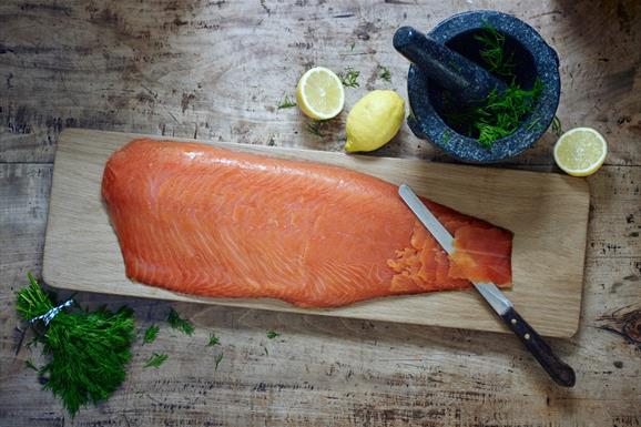 Uig Lodge Smoked Salmon on a wooden platter