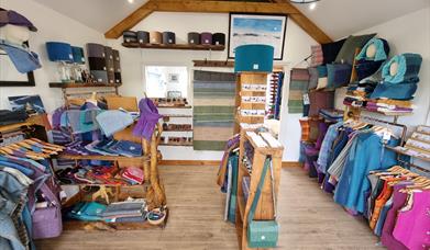 The Weaving Shed: Two Sisters Tweeds & Western Isles Designs shop display