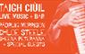Poster for a Taigh Ciuil music event with white lettering against and orange background and a photo of an accordion being played.