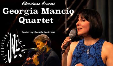 Image of Georgia Mancio singing. Text reads: Christmas Concert Georgia Mancio Quartet.