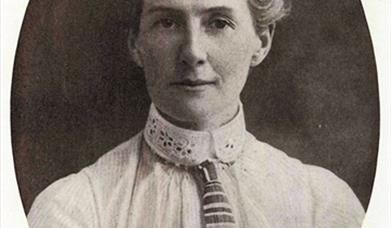 A black and white photograph of Edith Cavell.