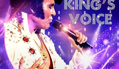 An image of an Elvis tribute performer Gordan. Text reads 'Gordan Hendricks as Elvis, the King's voice'.