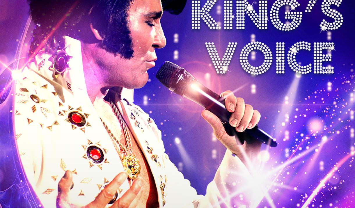 An image of an Elvis tribute performer Gordan. Text reads 'Gordan Hendricks as Elvis, the King's voice'.