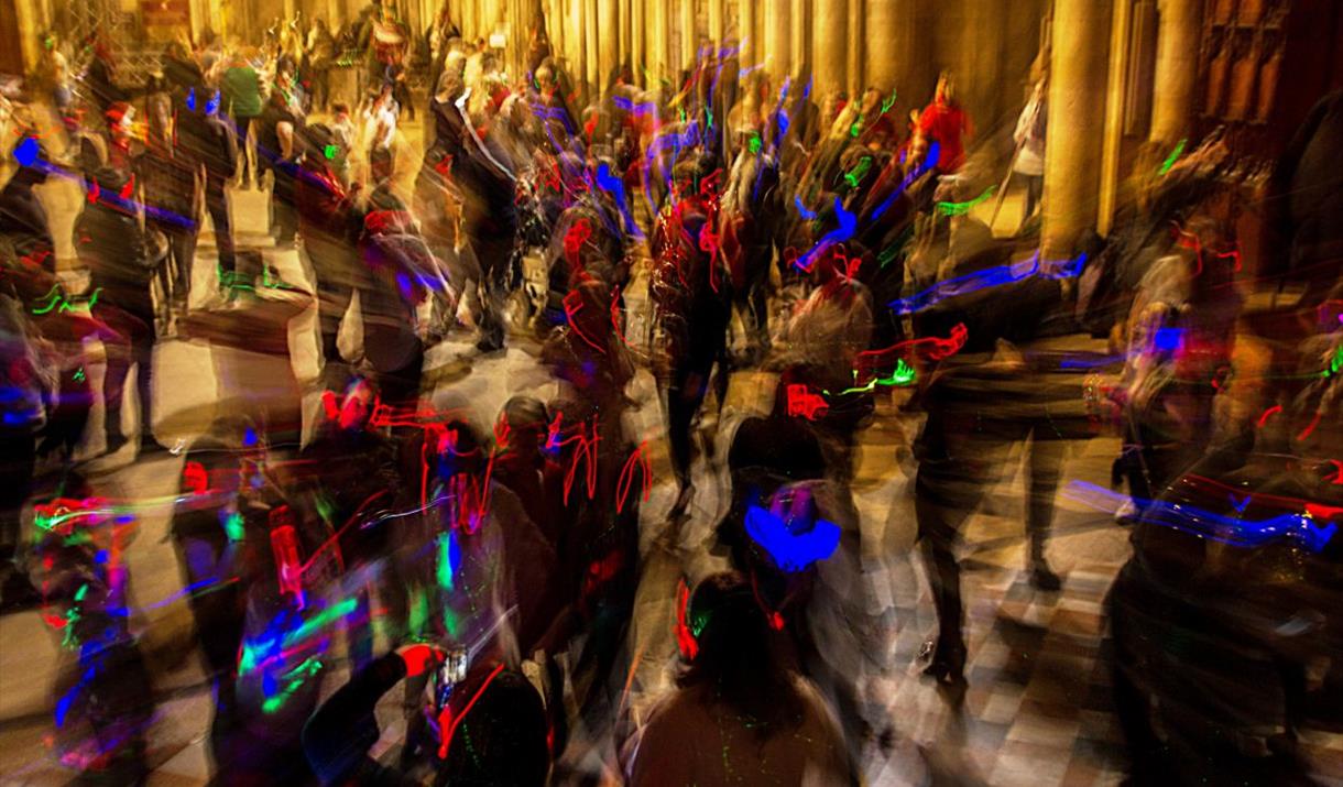 Silent Disco on the moon in Peterborough Cathedral