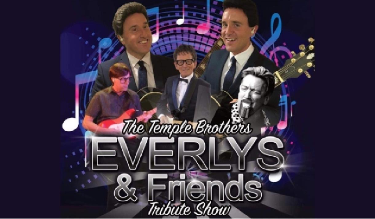 Images of the various tribute acts on a blue background. Text reads: The Temple Brothers, Everlys and Friends tribute show.