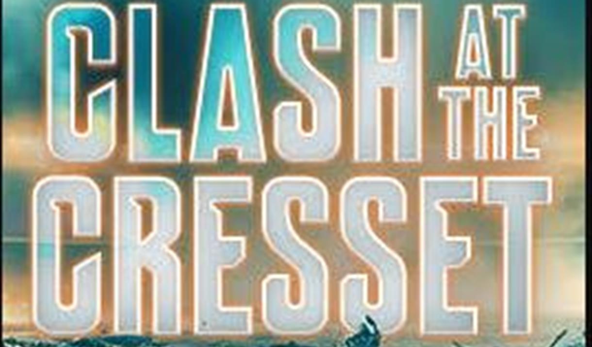 Image of a stormy, orange and blue sky. Text reads: Clash and the Cresset.