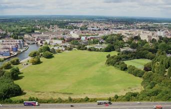 An aerial view of Peterborough Embankment