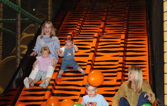 Family going down a slide at Safari Play!