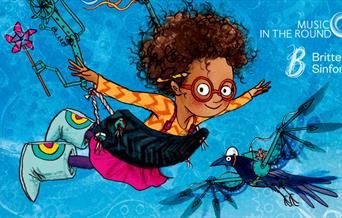 Izzy Gizmo Promotional Image: Izzy flying with Gizmo the bird.