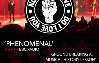 A stage lit with red lighting and the logo of a closed fist. Text reads 'Northern Live, Motown Music - British Passion. Out on the Floor; the Snake; T