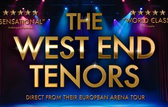 Image of a stage with blue and purple lighting. Text reads: The West End Tenors, direct from their European Arena Tour.