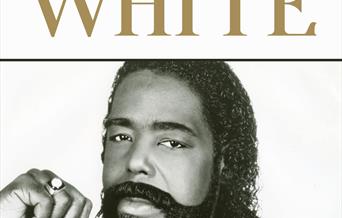William Hicks against a white background. Text reads 'Direct from the USA, the only touring live concert dedicated to Barry White. Let the music play,