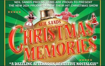 Image of a gold bauble on a green background. Text reads: 'Neil Sand, Christmas Memories'.