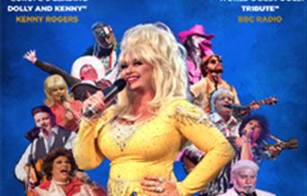 Dolly Parton and Friends Tribute acts against a blue background. Text reads: Country Superstars LTD present Sarah Jayne and Andy Crust, Country Supers