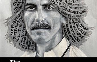 A greyscale painting of George Harrison. Text reads 'the George Harrison project'.