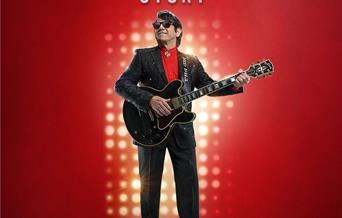 Barry Steele as Roy Orbison against a red background. Text reads 'Barry Steele's Roy Orbison story. True, identikit, brilliant'.