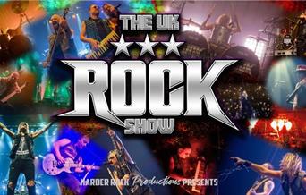 'The UK Rock Show' on a background of rock artists performing.