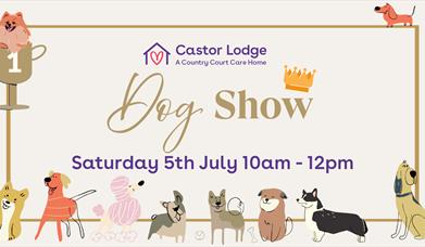 Cartoon dogs. Text reads 'Dog show Saturday 5th July 10am - 12pm'