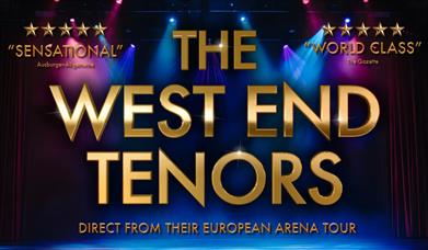 Image of a stage with blue and purple lighting. Text reads: The West End Tenors, direct from their European Arena Tour.