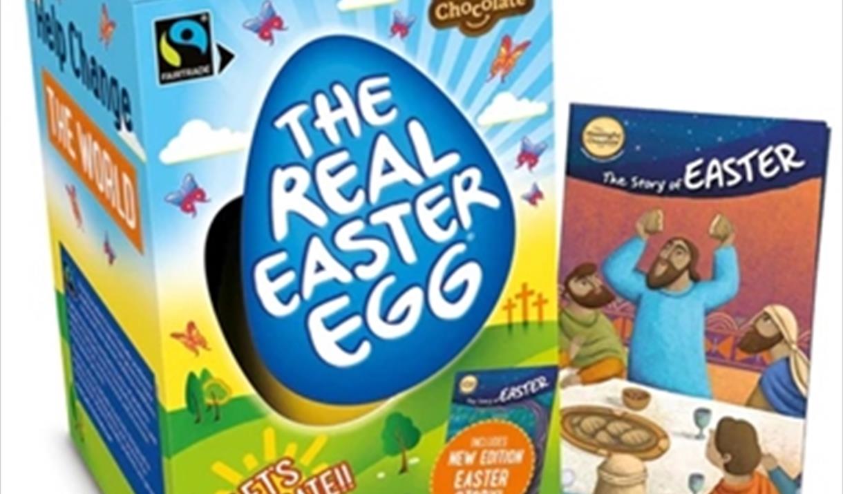 A Fairtrade easter egg with the text 'The Real Easter Egg'