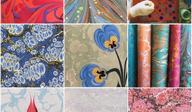 Collage of images of marbled paper